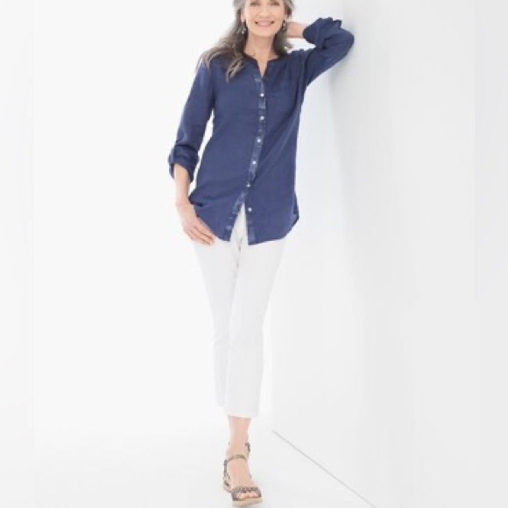 Chico's Midnight Blue Button-Down Shirt - Picture 2 of 14